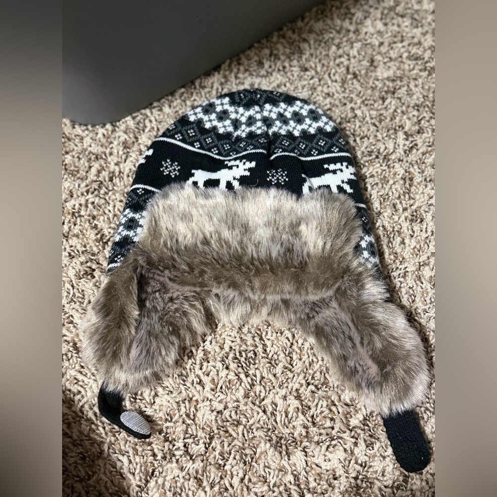 Cozy Black and White Kids Hat with Faux Fur